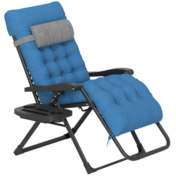 Padded Zero Gravity Chair, Folding Recliner Chair, Patio Lounger with Cup Holder, Headrest, Adjustable Backrest, Removable Cushion for Outdoor, Patio, Deck, Navy Blue