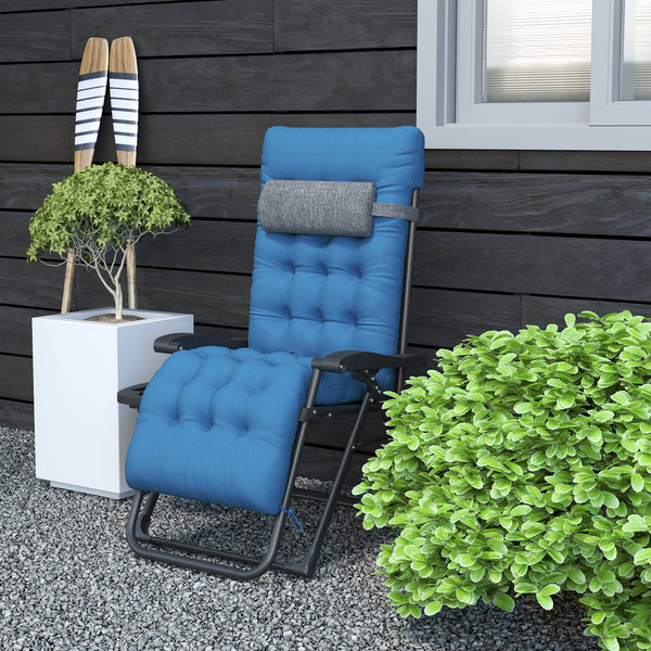 Padded Zero Gravity Chair, Folding Recliner Chair, Patio Lounger with Cup Holder, Headrest, Adjustable Backrest, Removable Cushion for Outdoor, Patio, Deck, Navy Blue