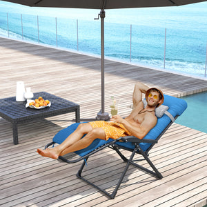 Padded Zero Gravity Chair, Folding Recliner Chair, Patio Lounger with Cup Holder, Headrest, Adjustable Backrest, Removable Cushion for Outdoor, Patio, Deck, Navy Blue
