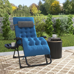 Padded Zero Gravity Chair, Folding Recliner Chair, Patio Lounger with Cup Holder, Headrest, Adjustable Backrest, Removable Cushion for Outdoor, Patio, Deck, Navy Blue
