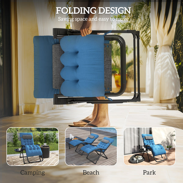 Padded Zero Gravity Chair, Folding Recliner Chair, Patio Lounger with Cup Holder, Headrest, Adjustable Backrest, Removable Cushion for Outdoor, Patio, Deck, Navy Blue