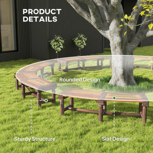 Wooden Outdoor Bench, Semicircular Round Patio Loveseat, Wrap Around Tree Bench with Slatted Seat for Yard, Garden, Deck, Lawn, Brown