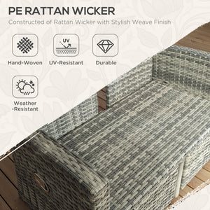 4 Piece Rattan Garden Furniture Set with Adjustable Backrest, Wicker Outdoor Furniture Sofa Set with Loveseat, Reclining Armchairs, Thickened Cushions and Glass Top Table, Light Grey