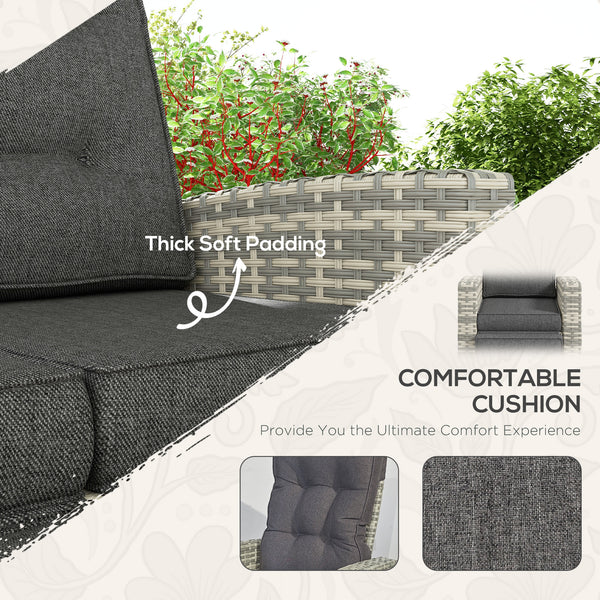 4 Piece Rattan Garden Furniture Set with Adjustable Backrest, Wicker Outdoor Furniture Sofa Set with Loveseat, Reclining Armchairs, Thickened Cushions and Glass Top Table, Light Grey