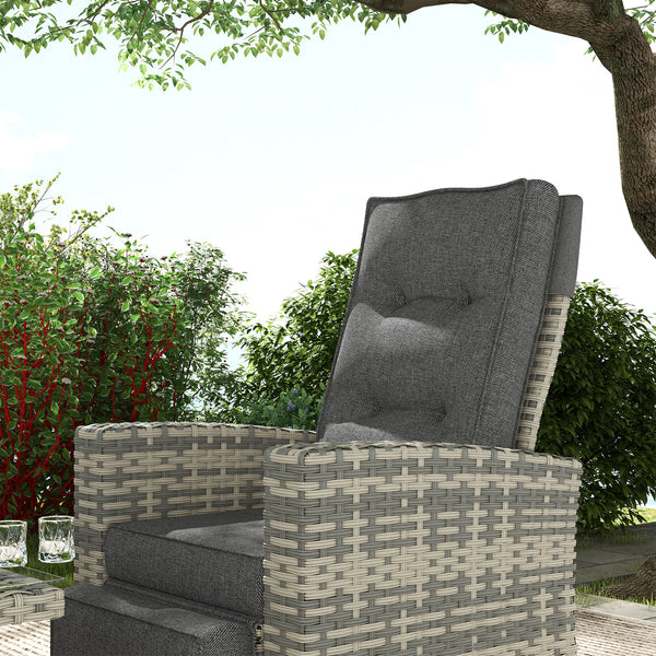 4 Piece Rattan Garden Furniture Set with Adjustable Backrest, Wicker Outdoor Furniture Sofa Set with Loveseat, Reclining Armchairs, Thickened Cushions and Glass Top Table, Light Grey