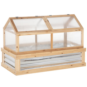 Raised Garden Bed with Greenhouse Top, Garden Wooden Cold Frame Greenhouse Flower Planter Protection with 2 Independent Roofs, 122x 61 x 82cm, Natural