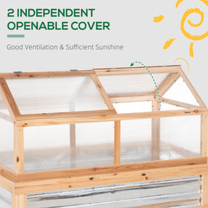 Raised Garden Bed with Greenhouse Top, Garden Wooden Cold Frame Greenhouse Flower Planter Protection with 2 Independent Roofs, 122x 61 x 82cm, Natural