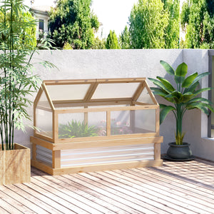 Raised Garden Bed with Greenhouse Top, Garden Wooden Cold Frame Greenhouse Flower Planter Protection with 2 Independent Roofs, 122x 61 x 82cm, Natural