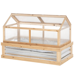 Outsunny Raised Garden Bed with Polycarbonate Greenhouse, Wooden Garden Cold Frame Greenhouse, Flower Planter Protection, 48" x 24" x 32", Natural