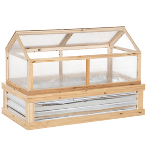 Raised Garden Bed with Greenhouse Top, Garden Wooden Cold Frame Greenhouse Flower Planter Protection with 2 Independent Roofs, 122x 61 x 82cm, Natural