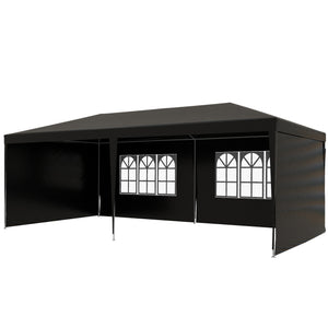 6 x 3 m Party Tent Gazebo Marquee Outdoor Patio Canopy Shelter with Windows and Side Panels Black