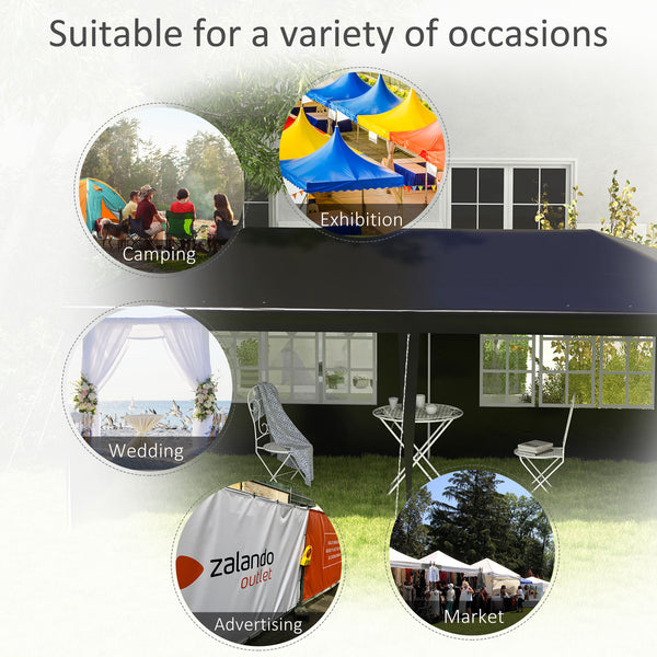 6 x 3 m Party Tent Gazebo Marquee Outdoor Patio Canopy Shelter with Windows and Side Panels Black