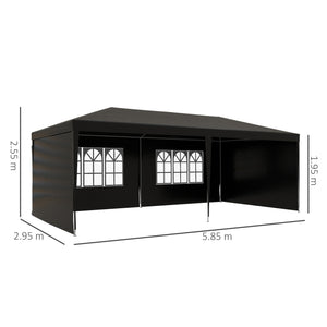 6 x 3 m Party Tent Gazebo Marquee Outdoor Patio Canopy Shelter with Windows and Side Panels Black