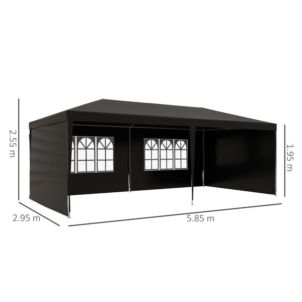 6 x 3 m Party Tent Gazebo Marquee Outdoor Patio Canopy Shelter with Windows and Side Panels Black