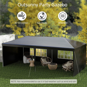 6 x 3 m Party Tent Gazebo Marquee Outdoor Patio Canopy Shelter with Windows and Side Panels Black