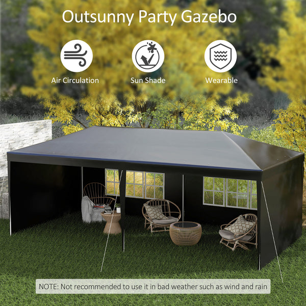 6 x 3 m Party Tent Gazebo Marquee Outdoor Patio Canopy Shelter with Windows and Side Panels Black