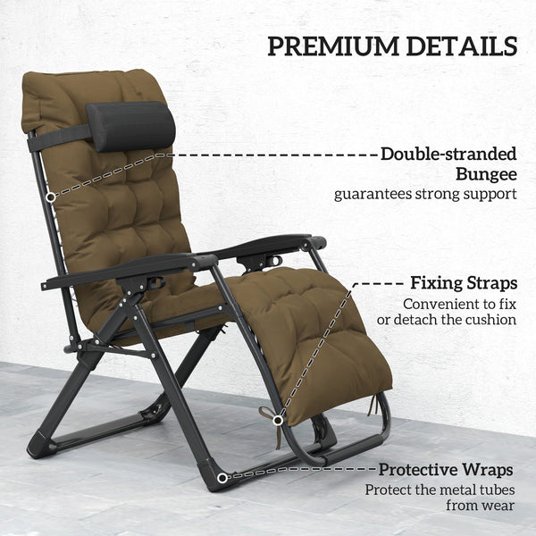 Reclining Zero Gravity Chair with Adjustable Backrest, Folding Garden Sun Lounger, Outdoor Recliner with Removable Cushion and Headrest, Khaki