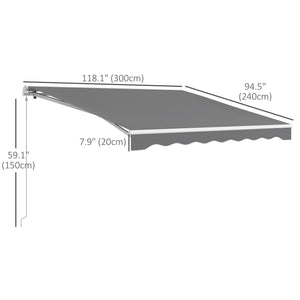 10' x 8' Electric Awning, Retractable Awning Sun Shade Shelter with Remote Controller, Manual Crank Handle and Aluminum Frame, for Deck, Balcony, Yard, Light Grey