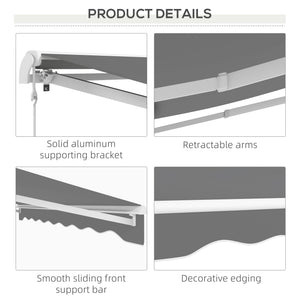 10' x 8' Electric Awning, Retractable Awning Sun Shade Shelter with Remote Controller, Manual Crank Handle and Aluminum Frame, for Deck, Balcony, Yard, Light Grey
