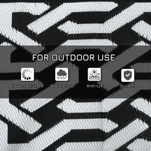 Portable Outdoor Rug with Carry Bag, 9' x 18' Reversible Mat, Waterproof Plastic Straw RV Rug for Backyard, Deck, Picnic, Beach, Camping, Black and White Chain