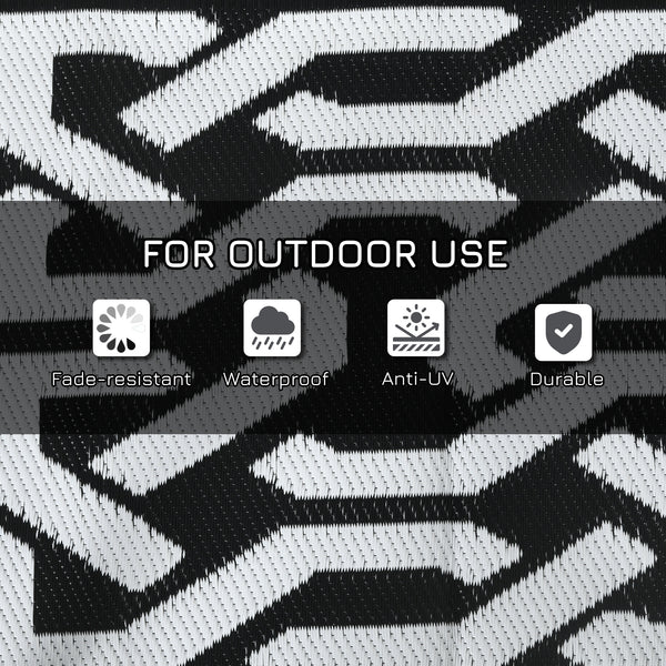 Portable Outdoor Rug with Carry Bag, 9' x 18' Reversible Mat, Waterproof Plastic Straw RV Rug for Backyard, Deck, Picnic, Beach, Camping, Black and White Chain