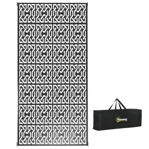 Portable Outdoor Rug with Carry Bag, 9' x 18' Reversible Mat, Waterproof Plastic Straw RV Rug for Backyard, Deck, Picnic, Beach, Camping, Black and White Chain