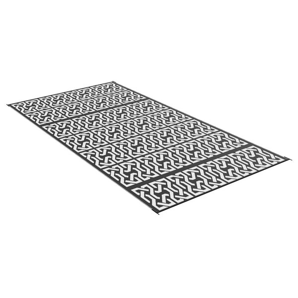 Portable Outdoor Rug with Carry Bag, 9' x 18' Reversible Mat, Waterproof Plastic Straw RV Rug for Backyard, Deck, Picnic, Beach, Camping, Black and White Chain