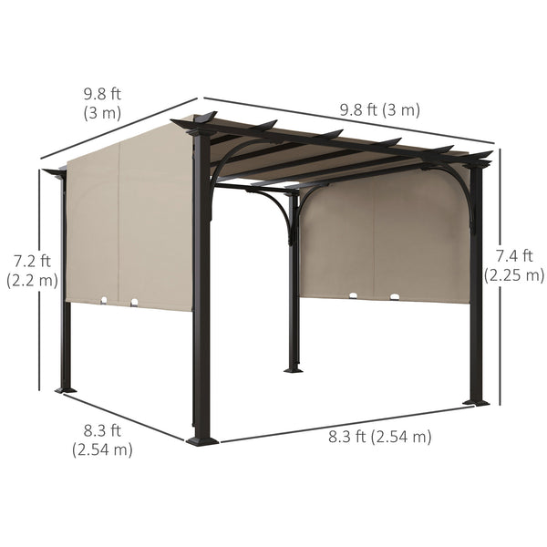 10' x 10' Outdoor Pergola Patio Gazebo Canopy Sun Shelter with Steel Frame, Beige