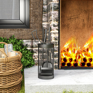 5-Piece Fireplace Companion Set, Metal Fireplace Tools Set with Brush, Shovel, Poker, Tongs and Bucket, Fireside Companion for Indoor or Outdoor Fireplaces, Chimineas, Fire Pits