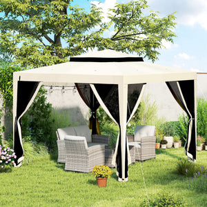 10' x 10' Canopy Tent, Party Tent with Mesh Netting and Double Tier Roof for Backyard, Garden, Patio, Outdoor, Beige