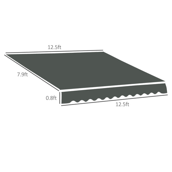 13' x 8' Retractable Awning Fabric Replacement Outdoor Sunshade Canopy Awning Cover, UV Protection, Grey