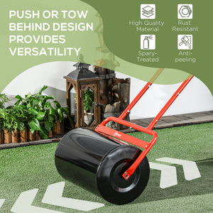20" Push/Tow Behind Lawn Roller, Heavy Duty Sod Drum Roller Filled with 11 Gal Water/136 Lbs Sand, Grass Flattener for Yard, Patio, Park, Red