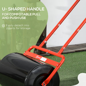 20" Push/Tow Behind Lawn Roller, Heavy Duty Sod Drum Roller Filled with 11 Gal Water/136 Lbs Sand, Grass Flattener for Yard, Patio, Park, Red