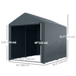5.2 x 7.2 ft Portable Shed, Outdoor Storage Shed Bike Tent with Waterproof Cover, Galvanized Steel Frame & Roll-up Door for Bikes, Garden Tools, Motorcycles, Dark Grey