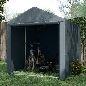 5.2 x 7.2 ft Portable Shed, Outdoor Storage Shed Bike Tent with Waterproof Cover, Galvanized Steel Frame & Roll-up Door for Bikes, Garden Tools, Motorcycles, Dark Grey