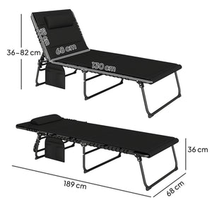 Folding Sun Loungers Set of 2, Recliner Garden Chairs with Quick Drying Pad Headrest Side Pocket, Garden Sun Loungers for Beach Pool, Black