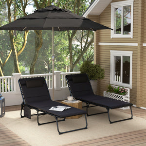 Folding Sun Loungers Set of 2, Recliner Garden Chairs with Quick Drying Pad Headrest Side Pocket, Garden Sun Loungers for Beach Pool, Black