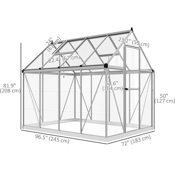 6' x 8' Polycarbonate Greenhouse with 2 Polycarbonate Types, Walk-in Green House with Hinged Door, 5-Level Roof Vents, Rain Gutter, Aluminium Frame and Foundation Kit