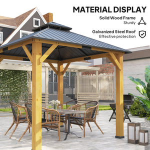3x(3)M Outdoor Hardtop Gazebo Canopy with 2-Tier Roof and Solid Wood Frame, Outdoor Patio Shelter for Patio, Garden, Grey