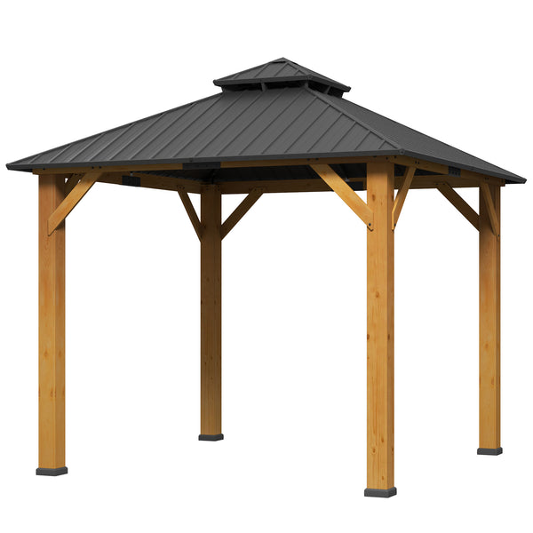 3x(3)M Outdoor Hardtop Gazebo Canopy with 2-Tier Roof and Solid Wood Frame, Outdoor Patio Shelter for Patio, Garden, Grey