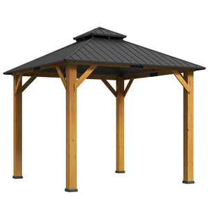 3x(3)M Outdoor Hardtop Gazebo Canopy with 2-Tier Roof and Solid Wood Frame, Outdoor Patio Shelter for Patio, Garden, Grey