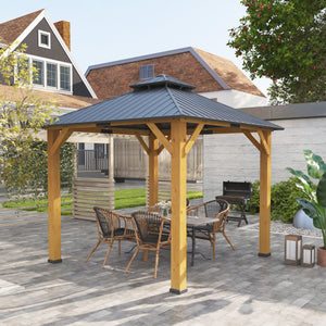 3x(3)M Outdoor Hardtop Gazebo Canopy with 2-Tier Roof and Solid Wood Frame, Outdoor Patio Shelter for Patio, Garden, Grey