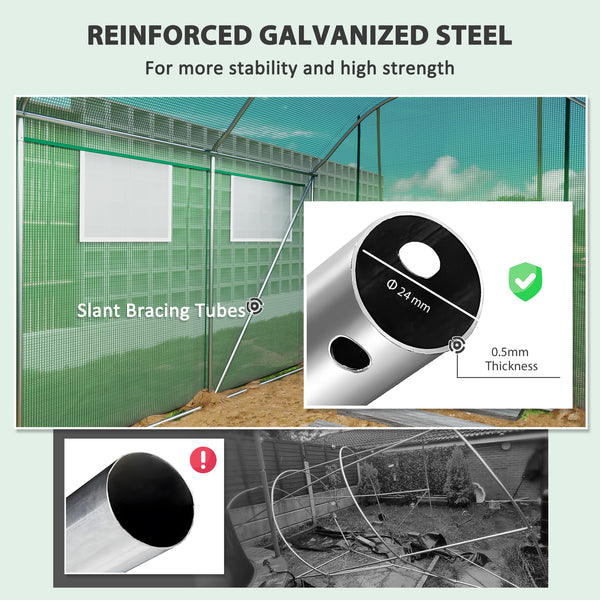 3 x 2 x 2m Polytunnel Greenhouse with 3 Roll-up Doors and Mesh Windows, Walk-in Garden Tunnel Warm House Tent with UV-resistant PE Cover and Galvanised Steel Frame, Green