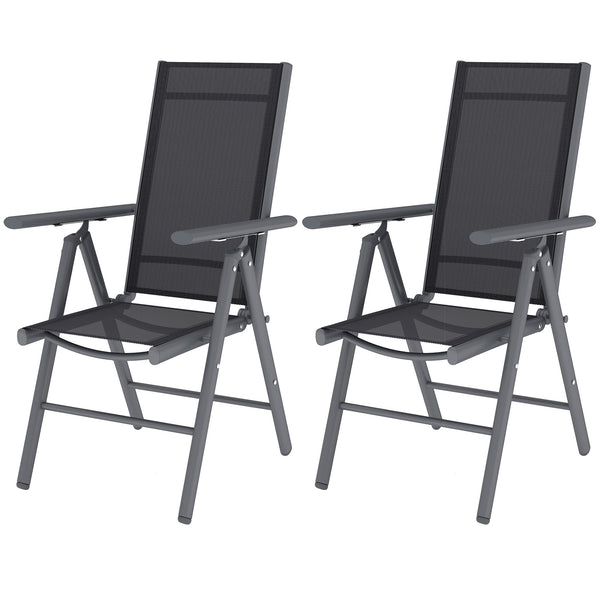 Set of 2 Folding Chair, Aluminium Frame Outdoor Camping Chairs with Breathable Mesh Back and Seat, Garden Chair Set with Armrests for Balcony, Dark Grey