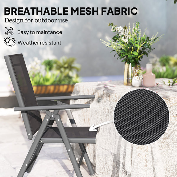 Set of 2 Folding Chair, Aluminium Frame Outdoor Camping Chairs with Breathable Mesh Back and Seat, Garden Chair Set with Armrests for Balcony, Dark Grey
