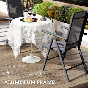Set of 2 Folding Chair, Aluminium Frame Outdoor Camping Chairs with Breathable Mesh Back and Seat, Garden Chair Set with Armrests for Balcony, Dark Grey