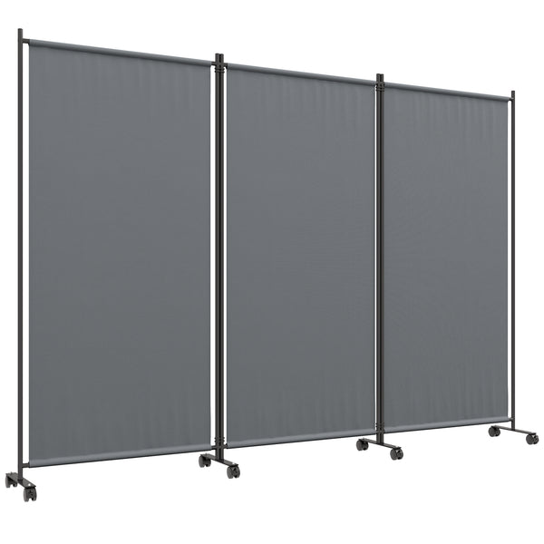3 Panel Folding Room Divider with Lockable Wheels, 6ft Rolling Privacy Screen, Portable Freestanding Privacy Panel for Garden Backyard Deck Pool Hot Tub, Dark Grey