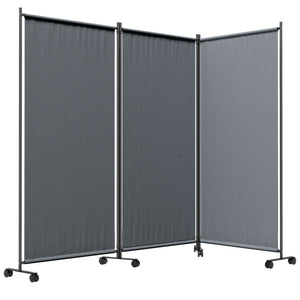 3 Panel Folding Room Divider with Lockable Wheels, 6ft Rolling Privacy Screen, Portable Freestanding Privacy Panel for Garden Backyard Deck Pool Hot Tub, Dark Grey