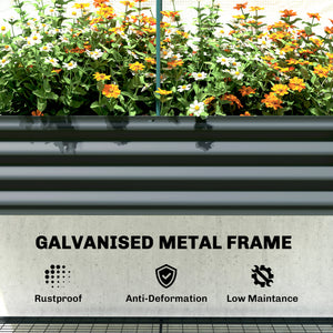 Galvanised Raised Garden Bed with Greenhouse Cover, Metal Elevated Garden Bed with Legs, Bed Liner and Bottom Shelf, Outdoor Raised Planter Box for Vegetables, Herbs, Flowers, Dark Gray