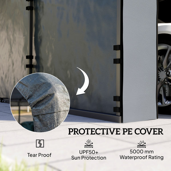 Carport Replacement Canopy Cover Sidewalls for 12' x 20' Carport, UPF50+ Waterproof PE Garage Car Tent Shelter Tarp with Roll up Door, Sidewall ONLY, Dark Grey